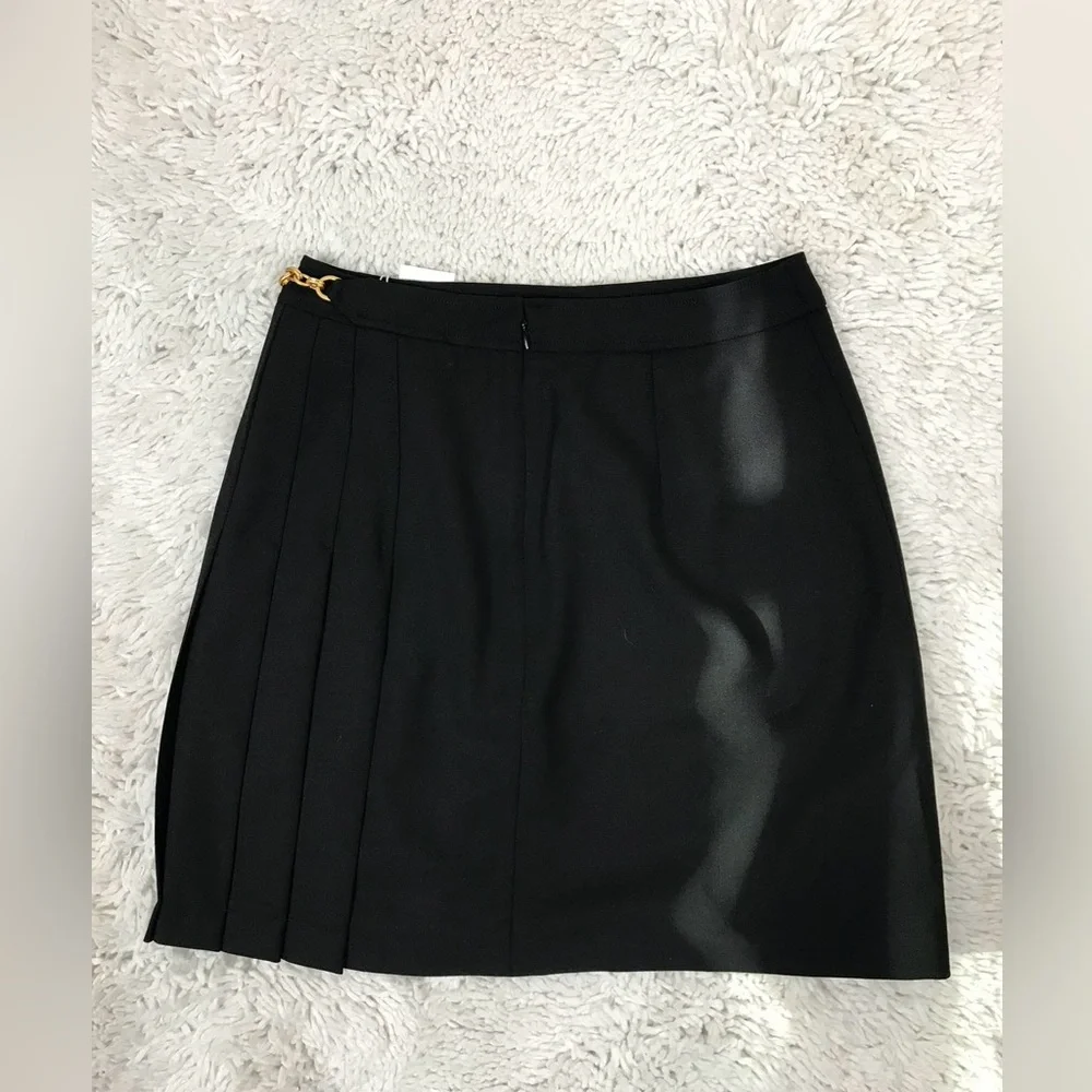 NWT Tory Burch Women's Black Kayden Skirt Gold Chain Pleated Zip